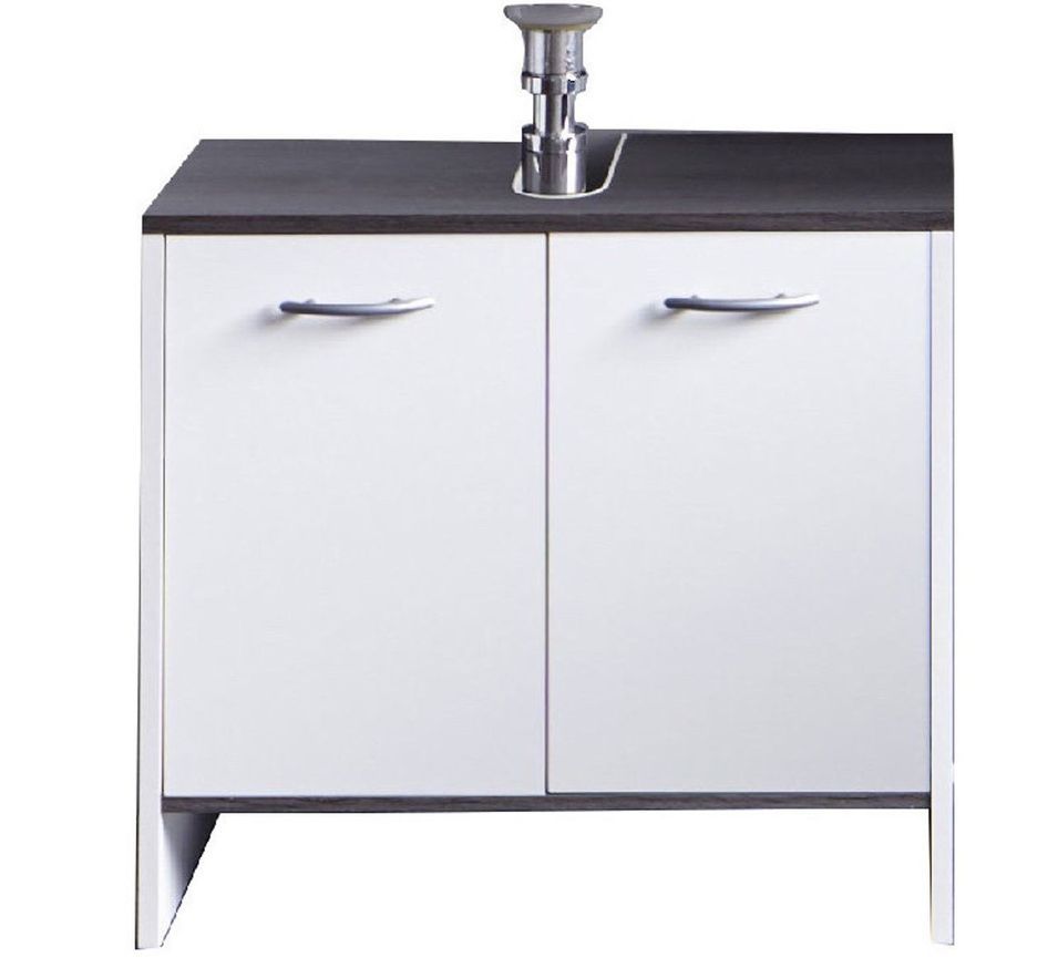 Meuble sous vasque 2 portes mélaminé blanc mat et gris Dufay - Photo n°1