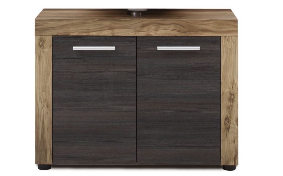 Meuble sous vasque 2 portes mélaminé chêne clair et noyer Cali - Photo n°1