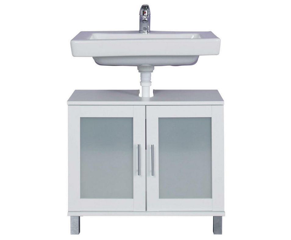 Meuble sous vasque 2 portes vitrées mélaminé blanc Lunel - Photo n°1