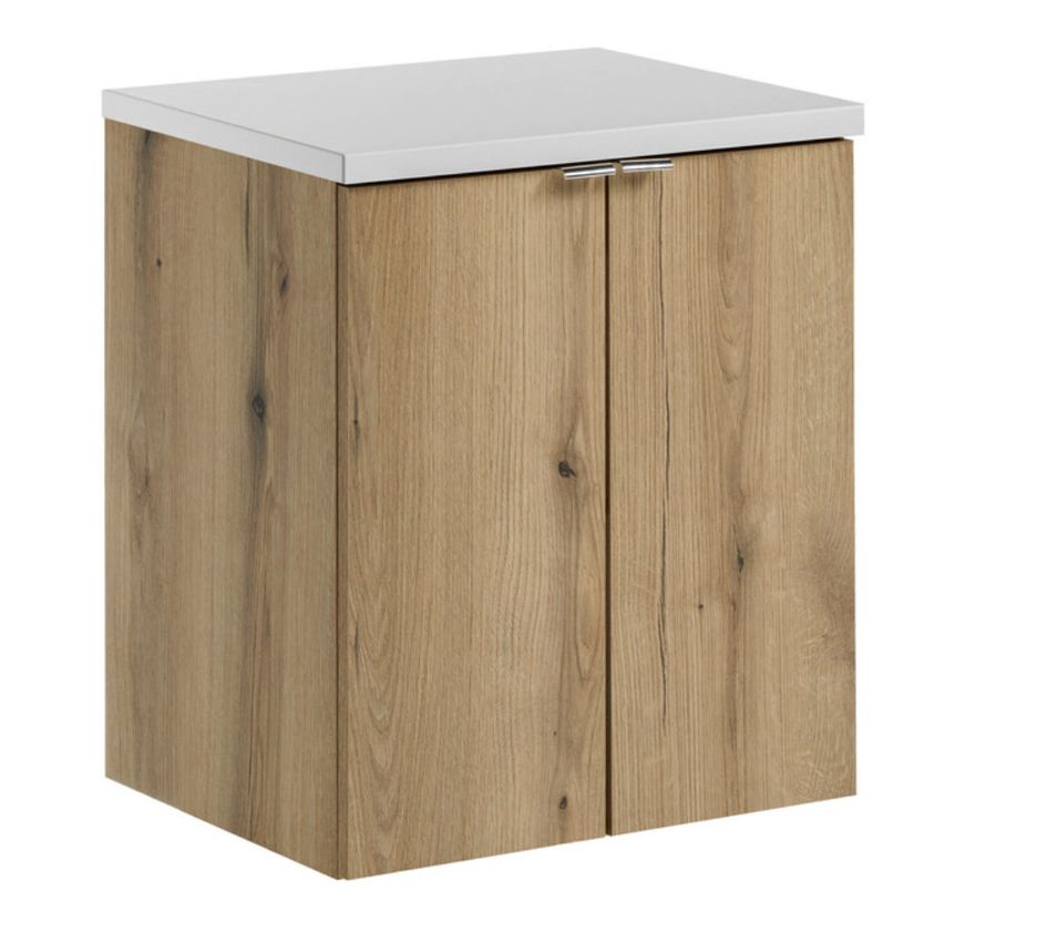 Meuble sous-vasque suspendu 2 portes avec plan NOVA OAK – Naturel et rangement pratique - Photo n°1
