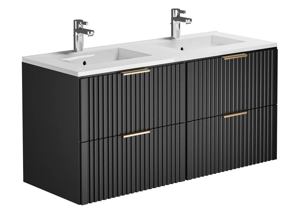 Meuble sous-vasque suspendu 4 tiroirs ADEL 120 cm avec 2 vasques encastrées – Design rainuré - Photo n°1