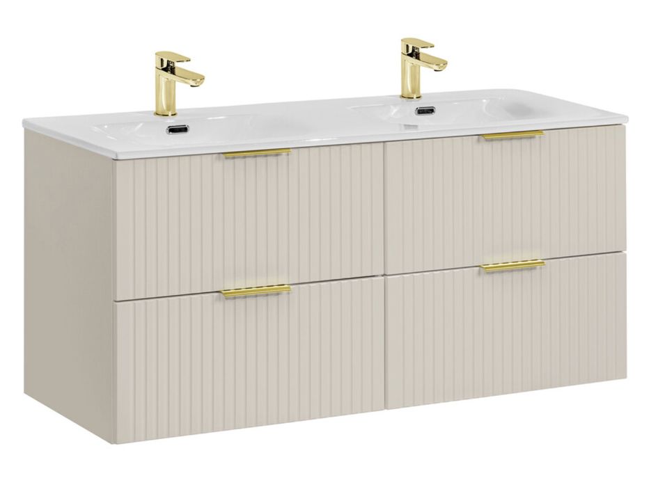Meuble sous-vasque suspendu 4 tiroirs ADEL 120 cm avec 2 vasques encastrées – Design rainuré - Photo n°1