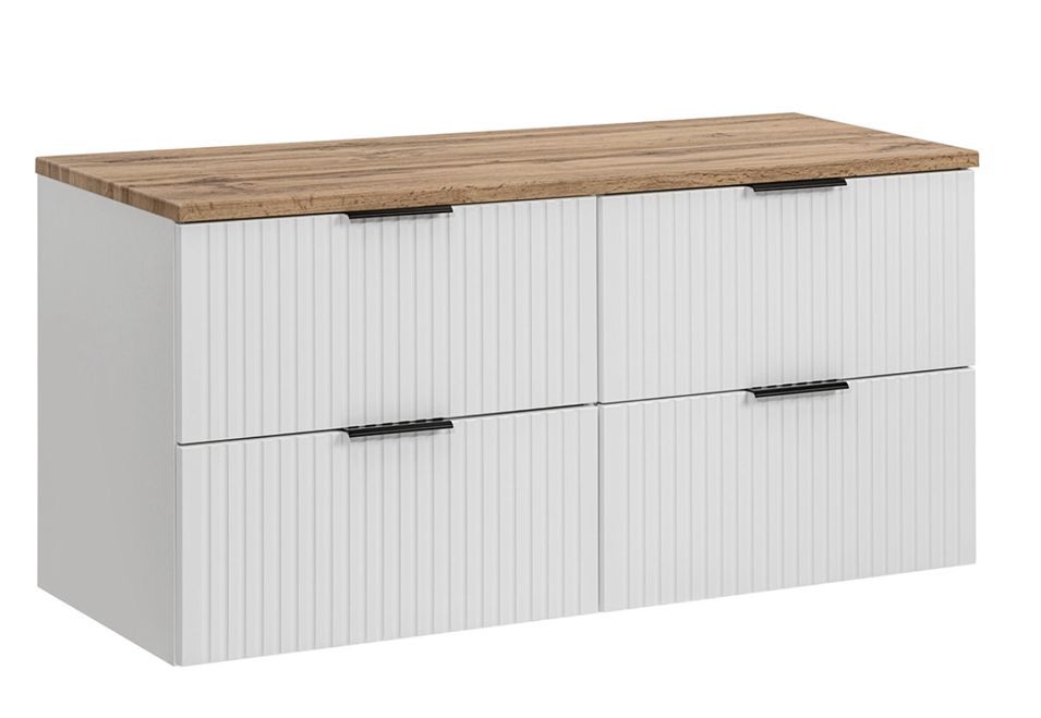 Meuble sous-vasque suspendu 4 tiroirs ADEL 120 cm avec plan de travail – Design rainuré - Photo n°1