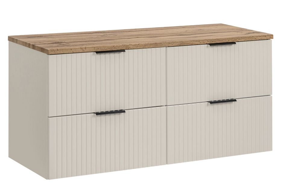 Meuble sous-vasque suspendu 4 tiroirs ADEL 120 cm avec plan de travail – Design rainuré - Photo n°1