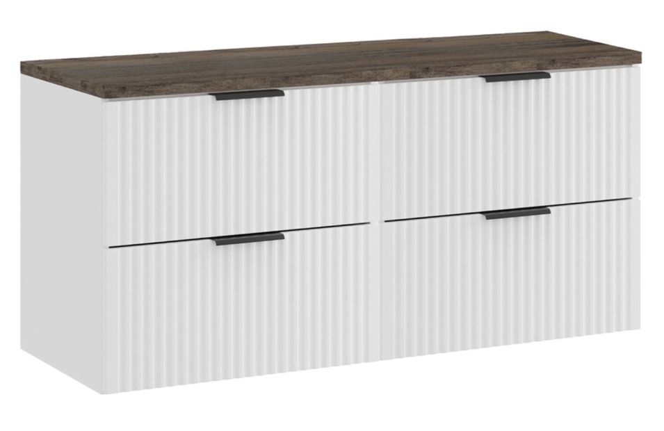 Meuble sous-vasque suspendu 4 tiroirs ADEL 120 cm avec plan de travail – Design rainuré - Photo n°1