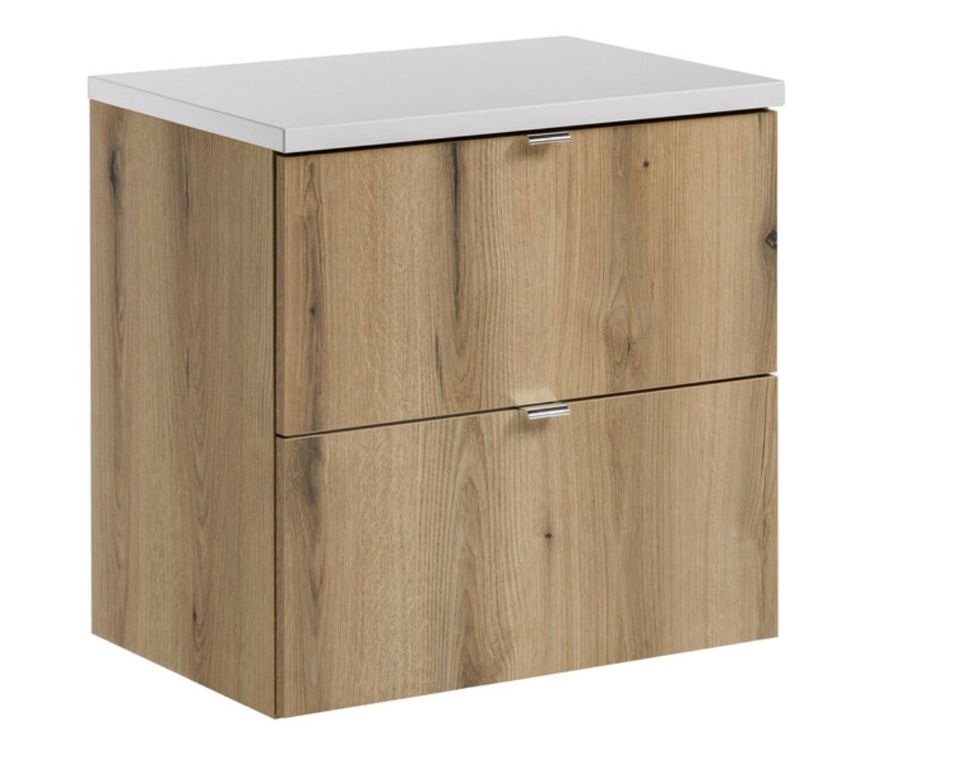 Meuble sous-vasque suspendu NOVA OAK 2 tiroirs avec plan de travail – Naturel et rangement pratique - Photo n°1