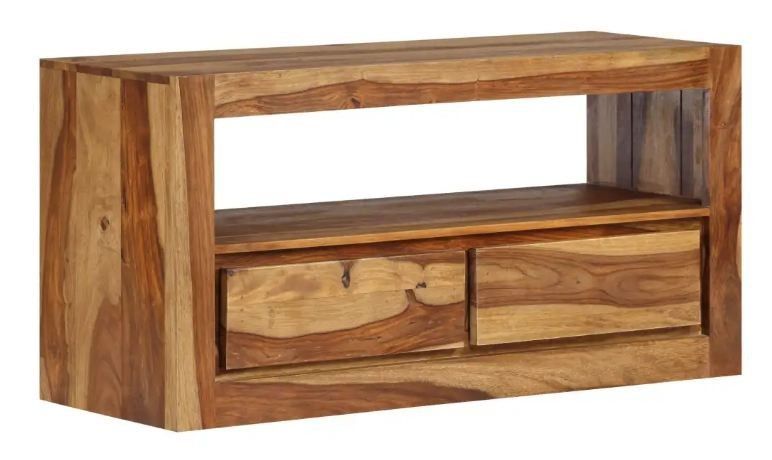 Meuble TV 1 étagère 2 tiroirs sheesham massif clair Vahina - Photo n°1