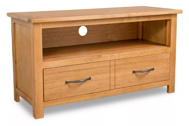Meuble TV 1 niche 2 tiroirs chêne massif clair Candice - Photo n°1