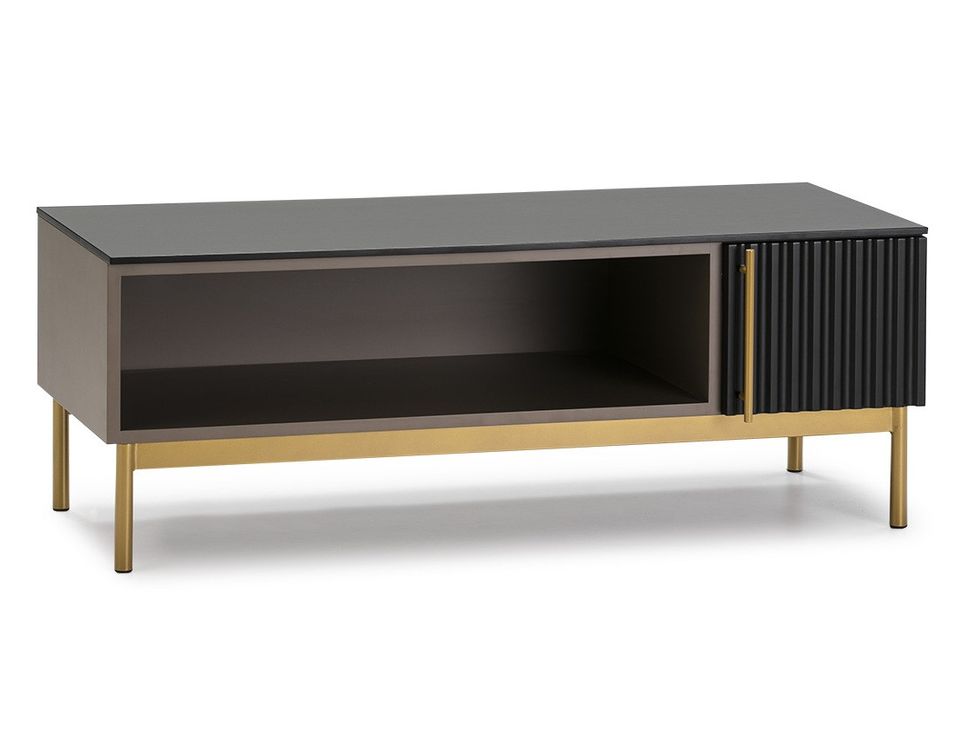 Meuble TV 1 porte 1 niche noir et taupe pieds métal doré Cassie - Photo n°1