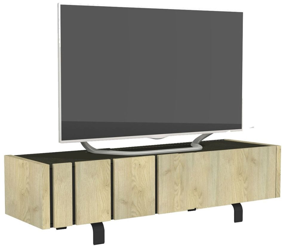 Meuble TV 1 porte 1 tiroir béton et bois clair Rosie - Photo n°1