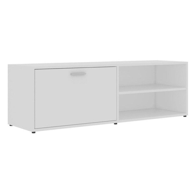 Meuble TV 1 porte 2 niches bois blanc brillant Issero 120 cm - Photo n°1