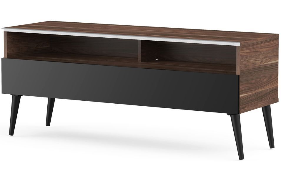 Meuble TV 1 porte 2 niches bois foncé et noir Karlstad 120 cm - Photo n°1