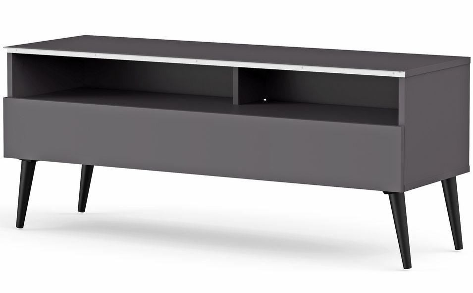Meuble TV 1 porte 2 niches mélaminé gris Halmstad 120 cm - Photo n°1