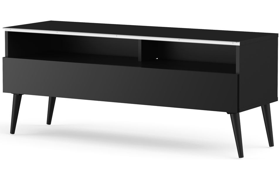Meuble TV 1 porte 2 niches mélaminé noir Boras 120 cm - Photo n°1