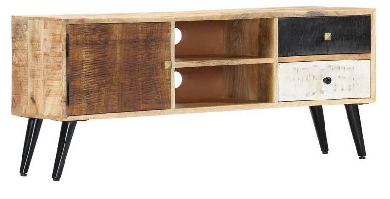 Meuble TV 1 porte 2 tiroirs manguier massif clair Sito 115 cm - Photo n°1