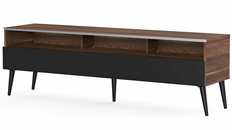 Meuble TV 1 porte 3 niches bois foncé et noir Karlstad 160 cm - Photo n°1