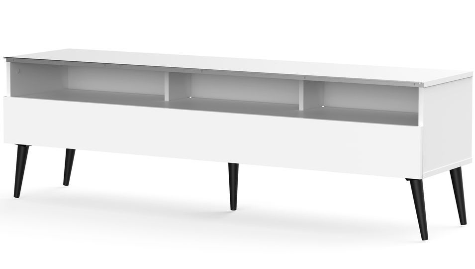 Meuble TV 1 porte 3 niches mélaminé blanc Nacka 160 cm - Photo n°1