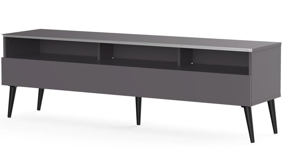 Meuble TV 1 porte 3 niches mélaminé gris Halmstad 160 cm - Photo n°1