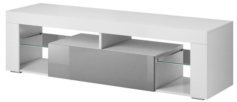 Meuble TV 1 porte blanc mat et gris brillant Kara 140 cm - Photo n°1