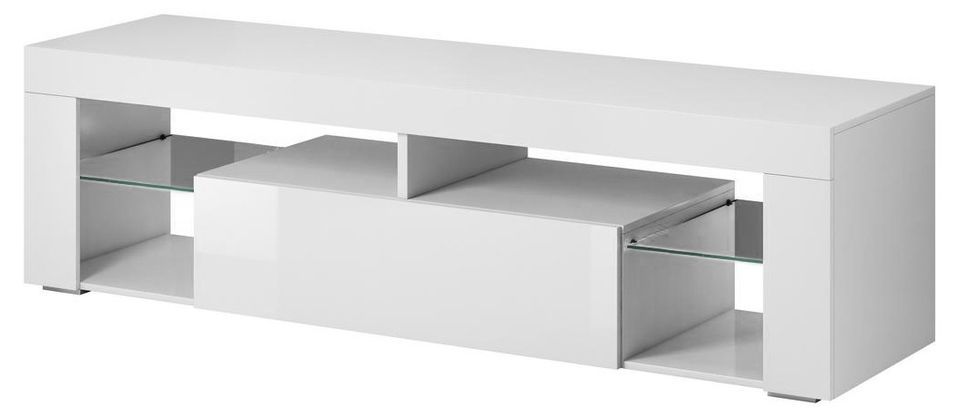 Meuble TV 1 porte blanc mat et blanc brillant Kara 140 cm - Photo n°1