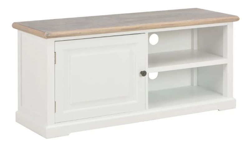 Meuble TV 1 porte bois blanc et paulownia clair Pablo - Photo n°1