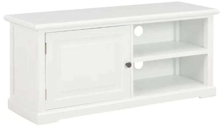 Meuble TV 1 porte bois et paulownia blanc Pablo - Photo n°1