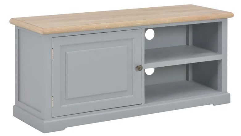 Meuble TV 1 porte bois gris et paulownia clair Pablo - Photo n°1