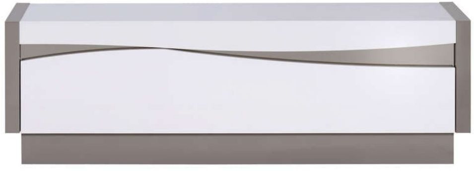 Meuble TV 1 porte bois laqué blanc et gris Ravi - Photo n°1