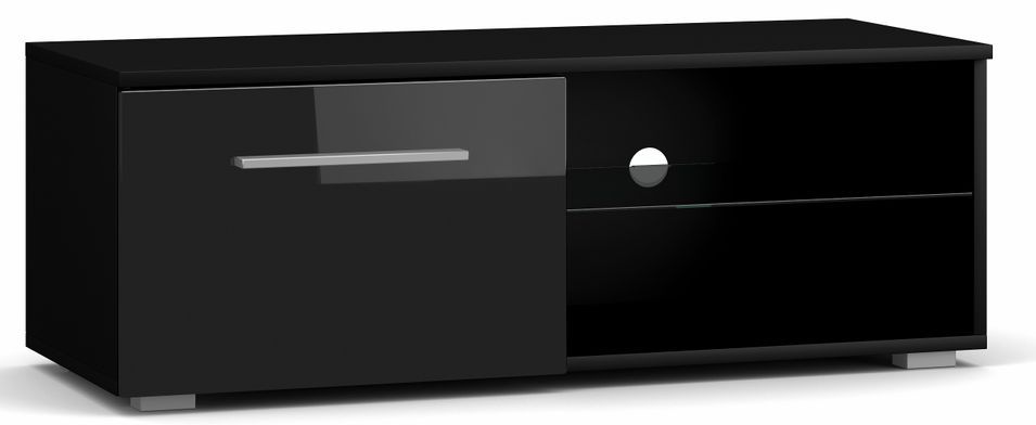 Meuble TV 1 porte noir et noir laqué Roxel 100 cm - Photo n°1