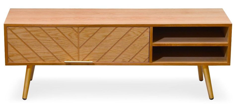 Meuble TV 1 portes 2 niches bois clair et pieds métal Glamsy - Photo n°1