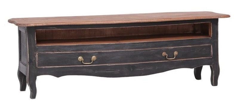 Meuble TV 1 tiroir bois de récupération blanc Lommi 120 cm - Photo n°1