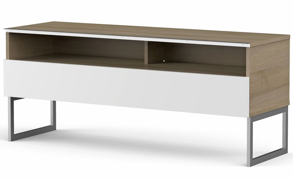 Meuble TV 2 niches 1 porte bois clair et blanc Messina 120 cm - Photo n°1