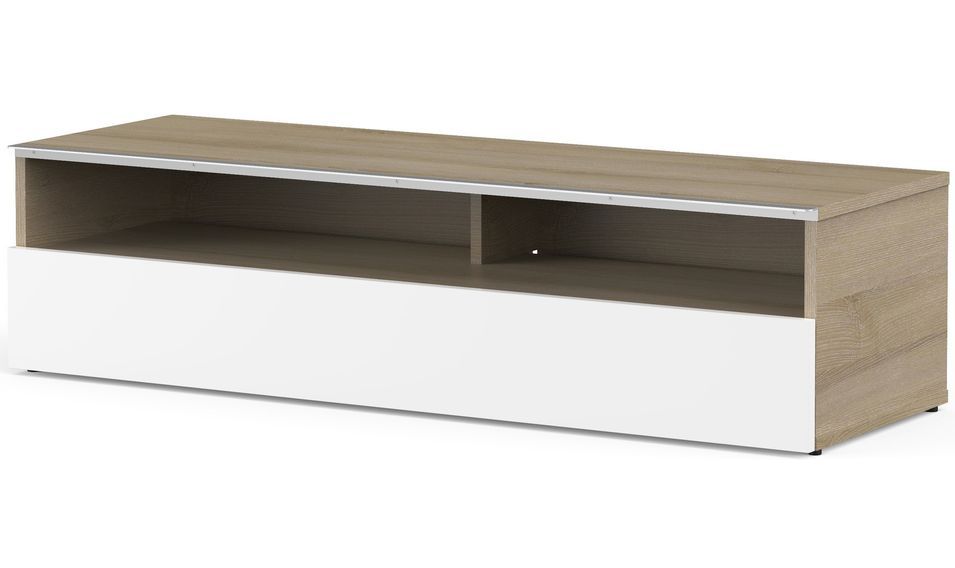 Meuble TV 2 niches 1 porte bois clair et blanc Miami 120 cm - Photo n°1