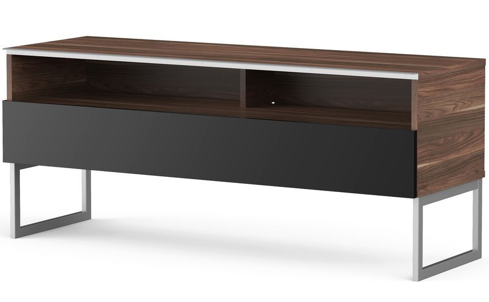 Meuble TV 2 niches 1 porte bois foncé et noir Genova 120 cm - Photo n°1