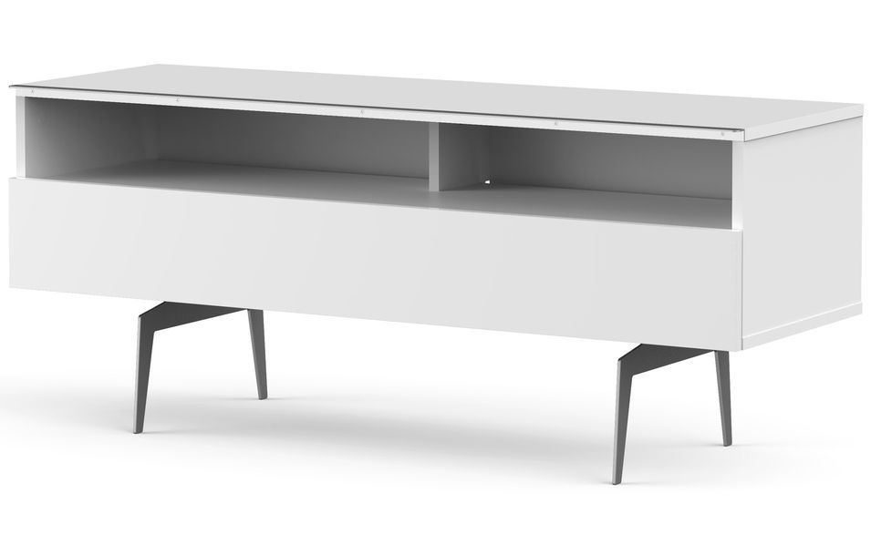 Meuble TV 2 niches 1 porte mélaminé blanc et pieds métal Broome 120 cm - Photo n°1