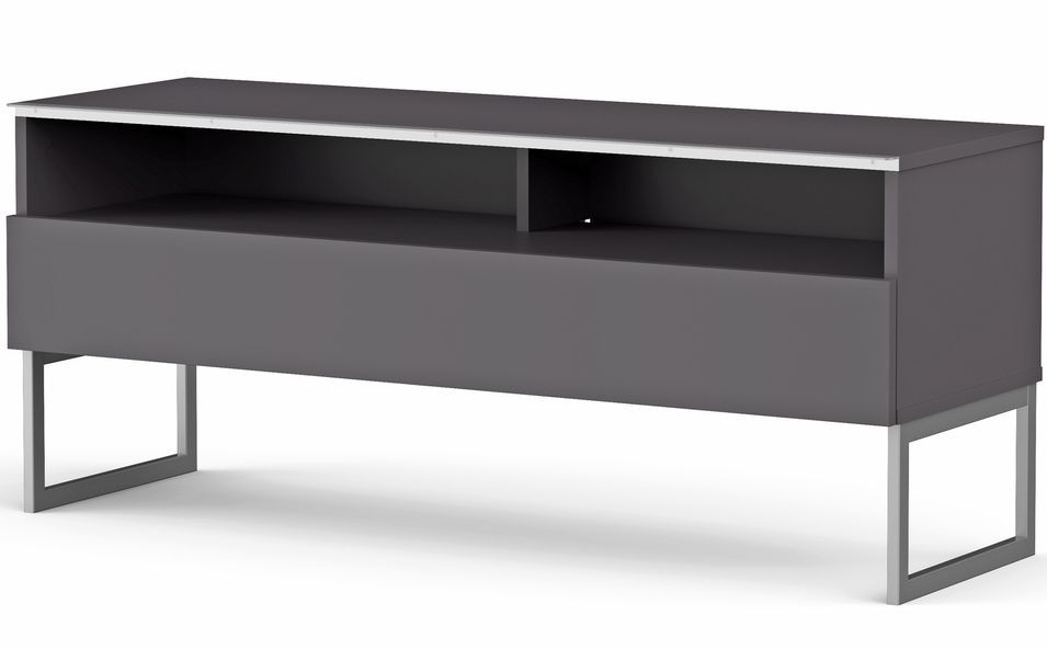 Meuble TV 2 niches 1 porte mélaminé gris Bari 120 cm - Photo n°1