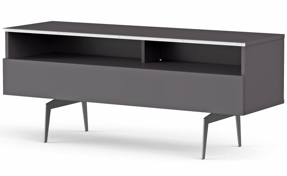 Meuble TV 2 niches 1 porte mélaminé gris et pieds métal Albany 120 cm - Photo n°1