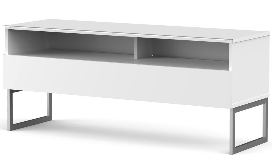 Meuble TV 2 niches 1 porte mélaminé blanc Brescia 120 cm - Photo n°1