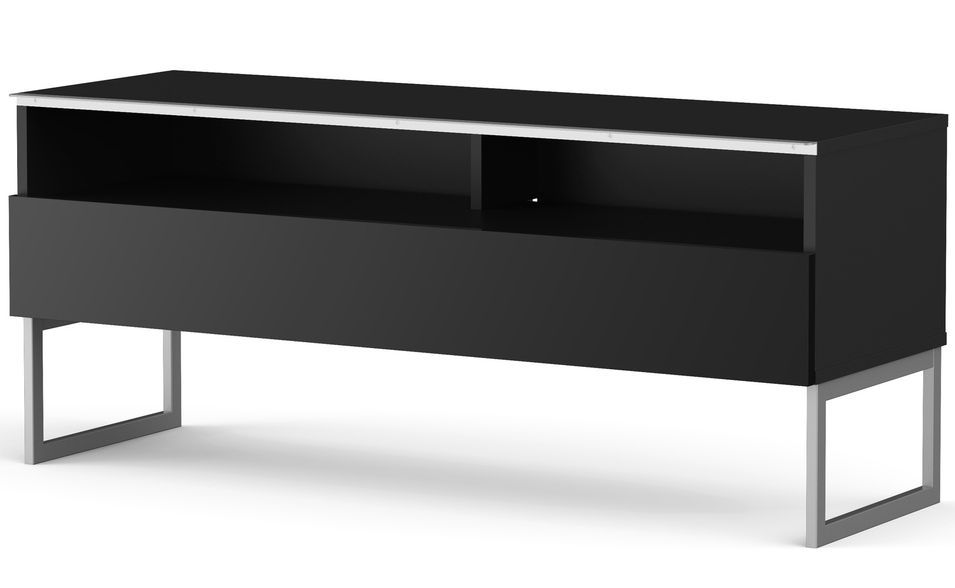 Meuble TV 2 niches 1 porte mélaminé noir Catania 120 cm - Photo n°1