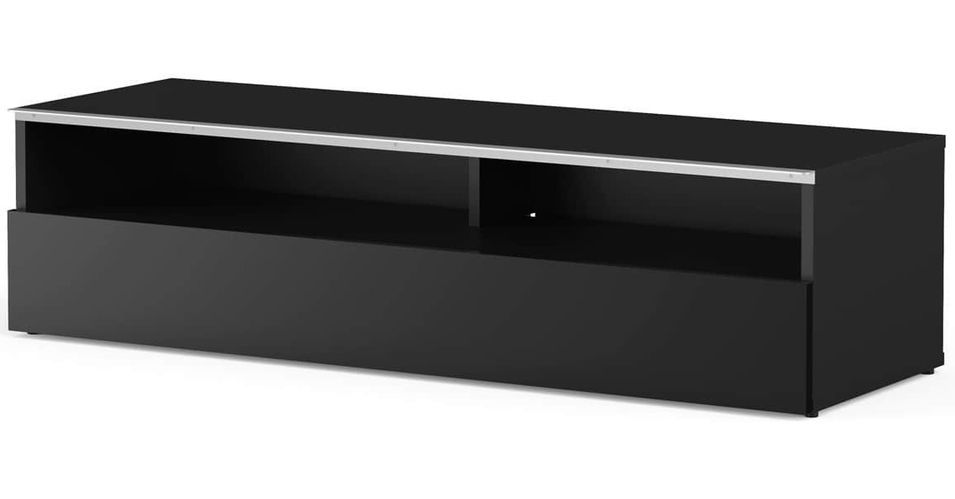 Meuble TV 2 niches 1 porte mélaminé noir New York 120 cm - Photo n°1