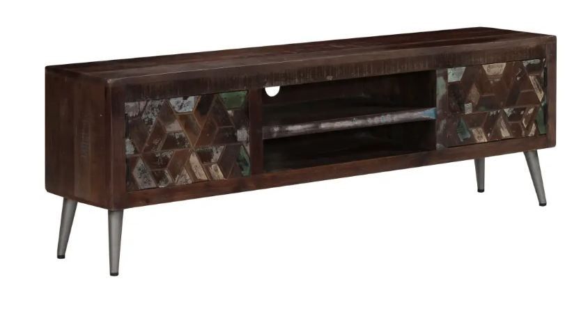 Meuble TV 2 niches 2 portes bois massif recyclé Claireauta - Photo n°1