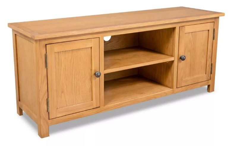 Meuble TV 2 niches 2 portes chêne massif clair Candice - Photo n°1