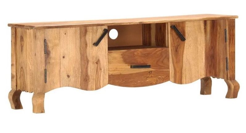 Meuble TV 2 portes 1 porte bois massif clair Adija 115 cm - Photo n°1