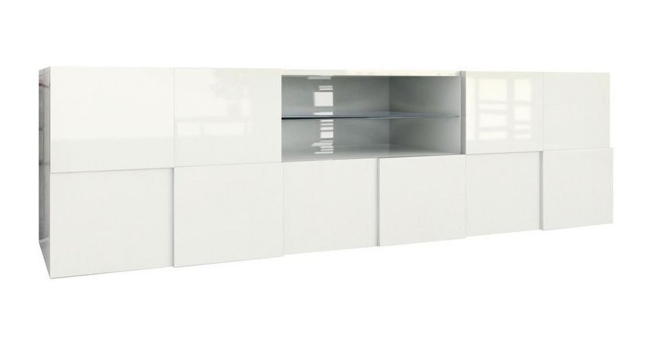 Meuble TV 2 portes 1 tiroir bois laqué blanc brillant Namob L 180 cm - Photo n°1