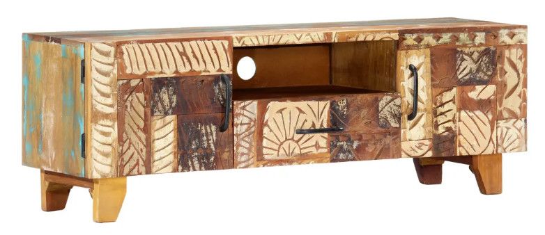 Meuble TV 2 portes 1 tiroir bois massif recyclé Zingo - Photo n°1