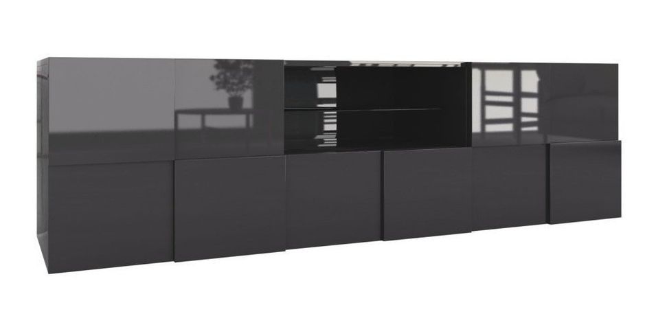 Meuble TV 2 portes 1 tiroir laqué anthracite brillant Namob L 180 cm - Photo n°1