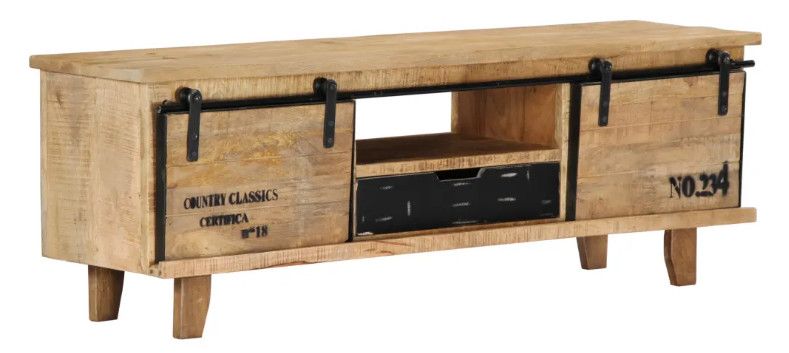 Meuble TV 2 portes 1 tiroir manguier massif clair Bastia - Photo n°1