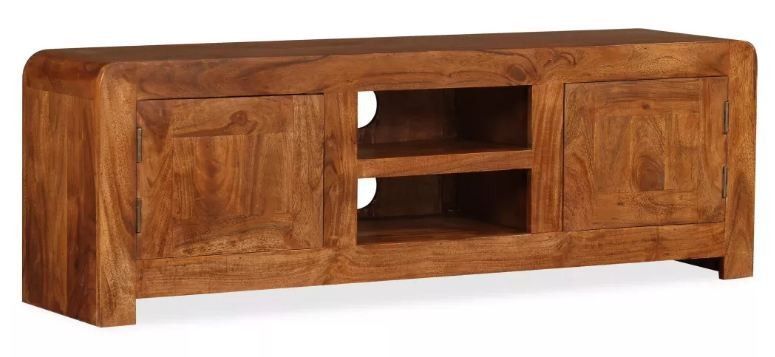 Meuble TV 2 portes 2 niches acacia massif foncé Palie - Photo n°1