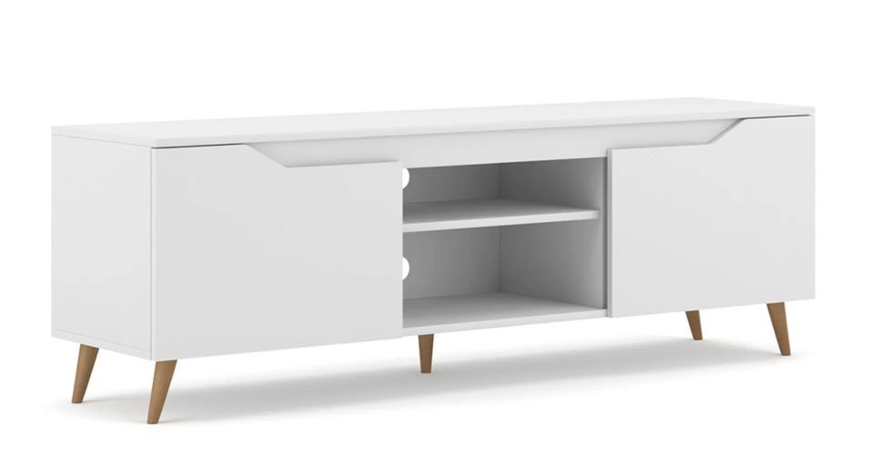 Meuble TV 2 Portes 2 niches blanc Kazon 157 cm - Photo n°1