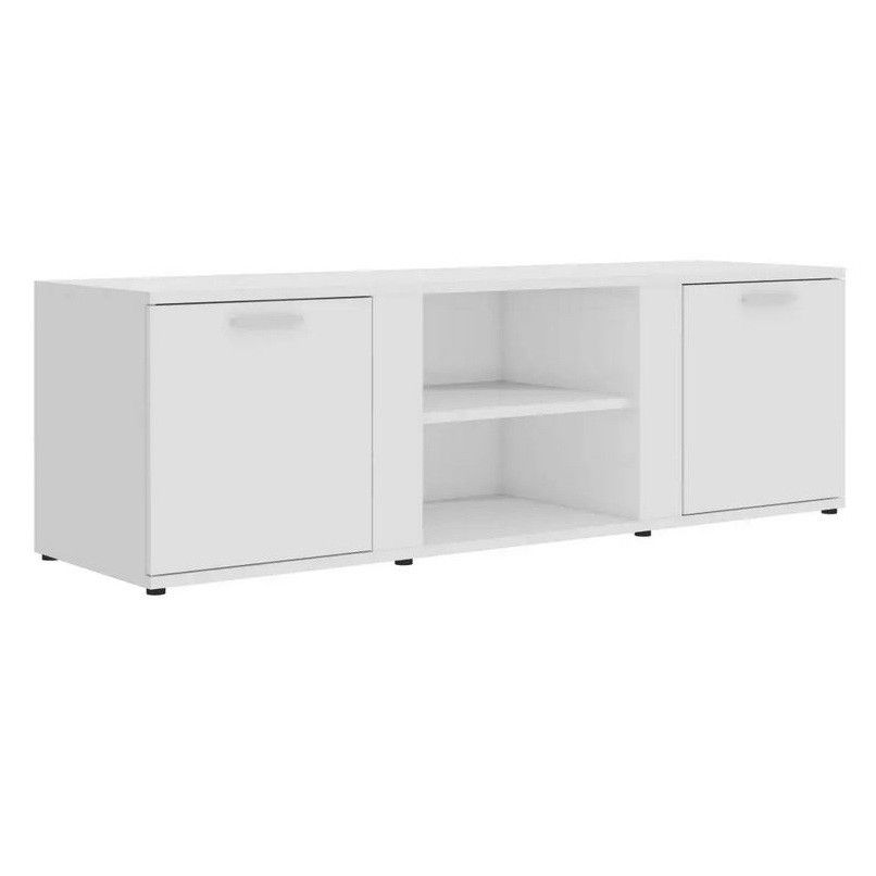 Meuble TV 2 portes 2 niches bois blanc brillant Syllo 120 cm - Photo n°1